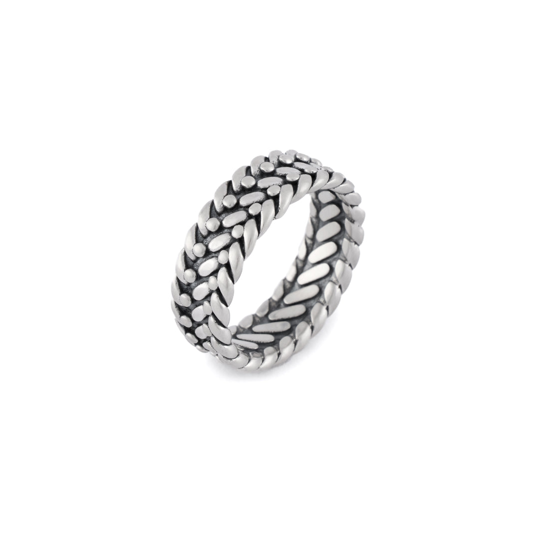 Silver band ring with keeper detailing throughout - Serge DeNimes