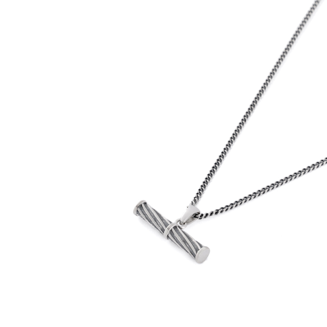 Silver curb chain with T-bar pendant with twisted helix texture - Serge DeNimes