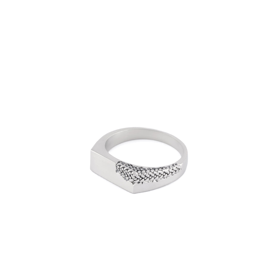 Silver Rectangle Ring with keeper style detailing on one corner - Serge DeNimes