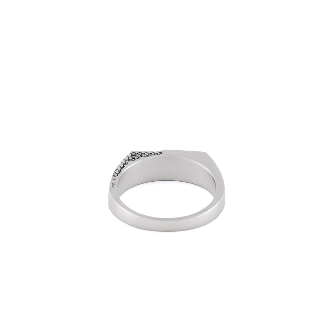 Silver Rectangle Ring with keeper style detailing on one corner inside view - Serge DeNimes
