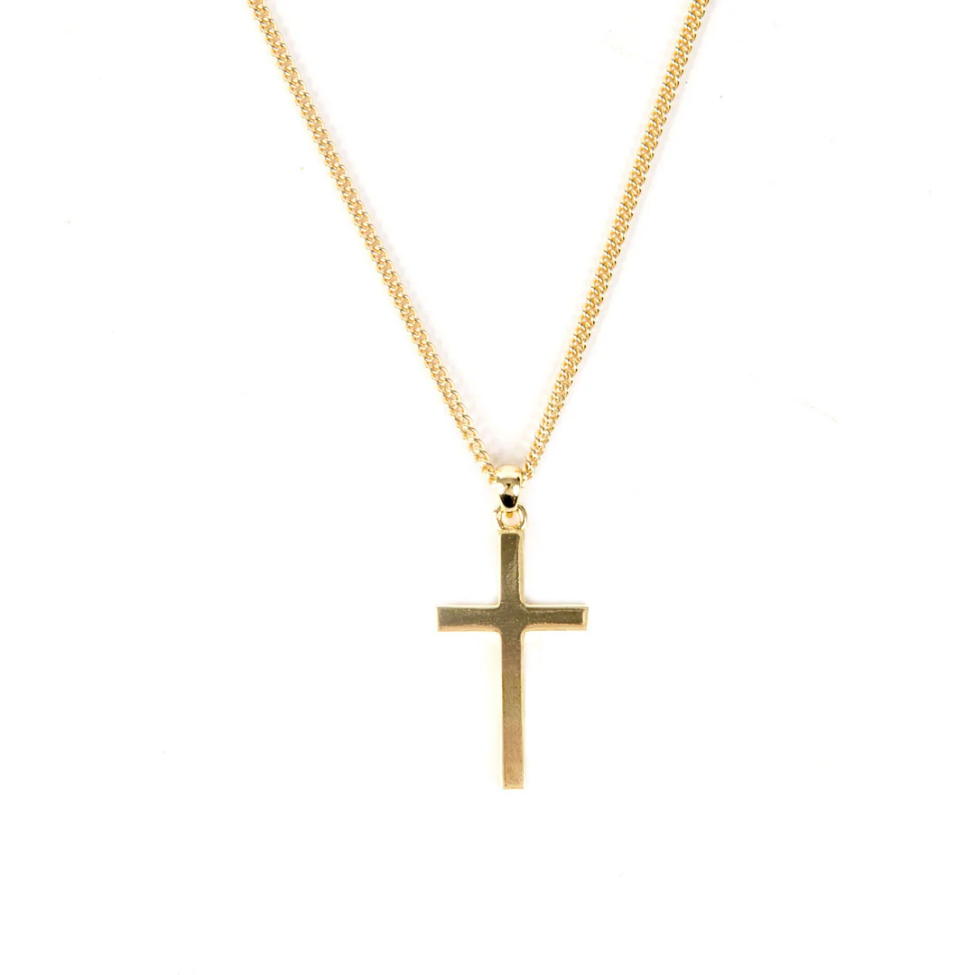 Gold plated Silver curb chain with simple Cross pendant necklace - Serge DeNimes