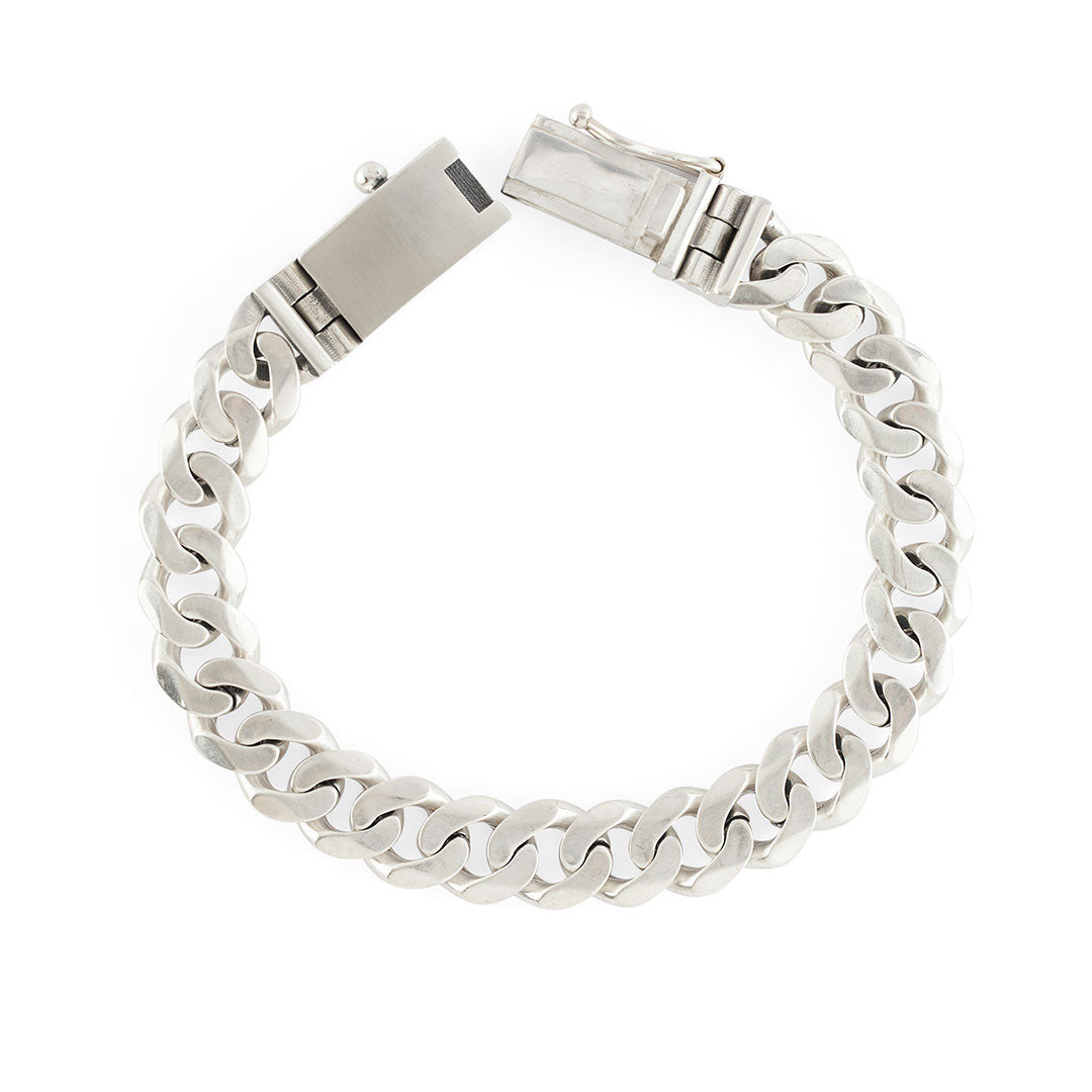 Extra chunky 10mm Silver curb bracelet with box clasp on white background