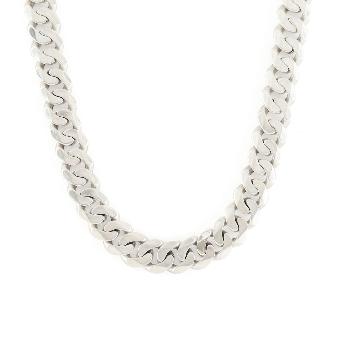 Silver heavy 12mm curb chain on a white background
