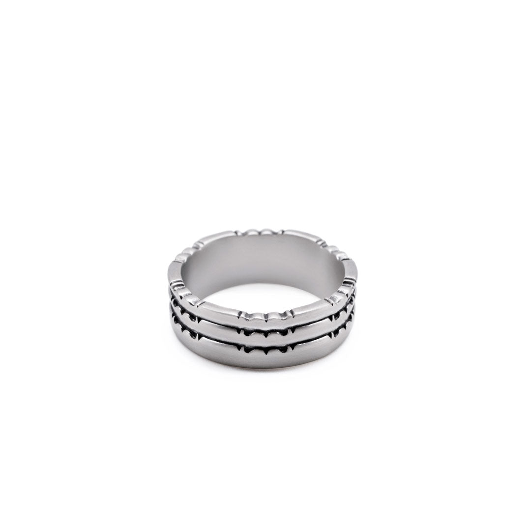 Silver ring with stacked effect and shapely edges by Serge DeNimes