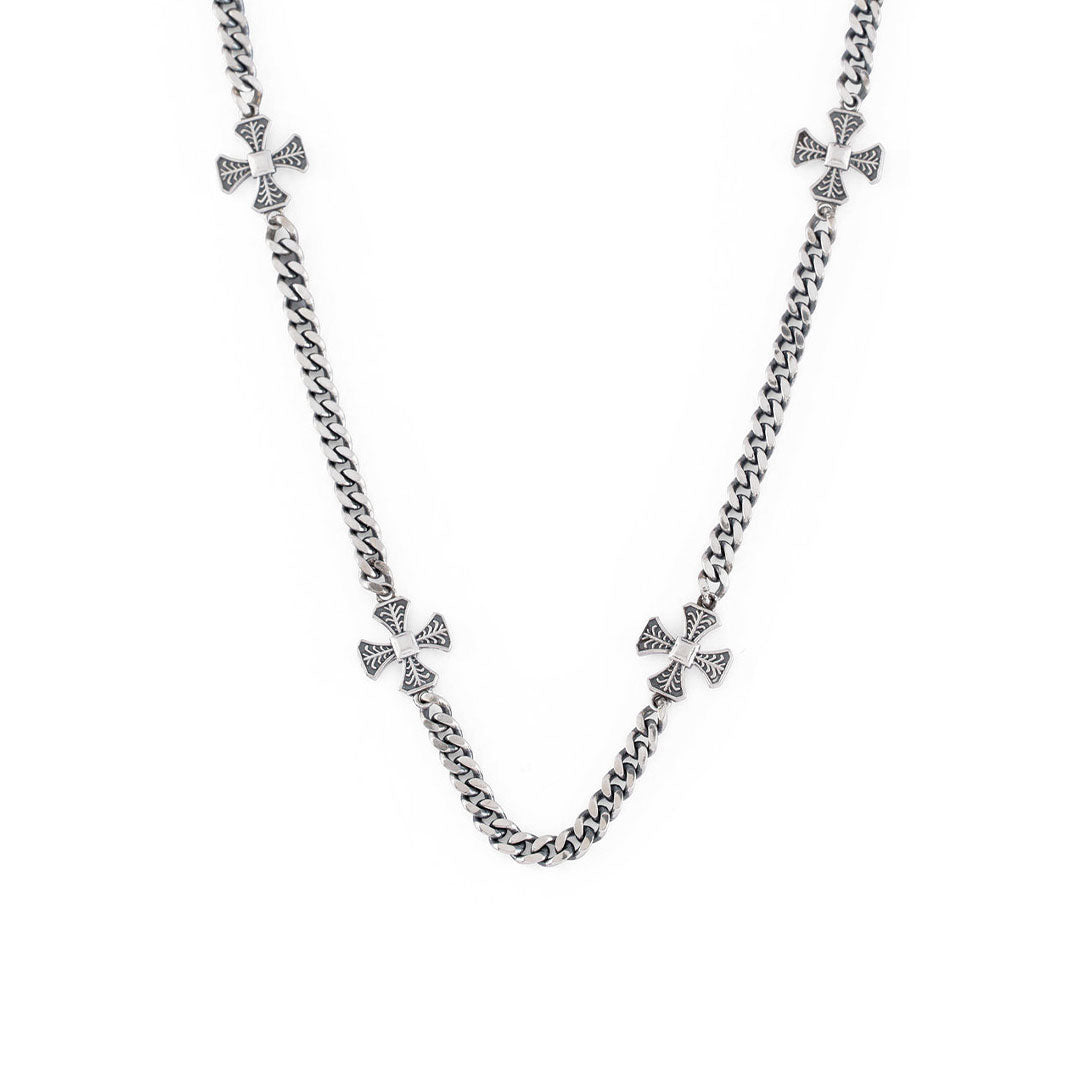 Silver Curb Chain with decorative cross pendants - Serge DeNimes