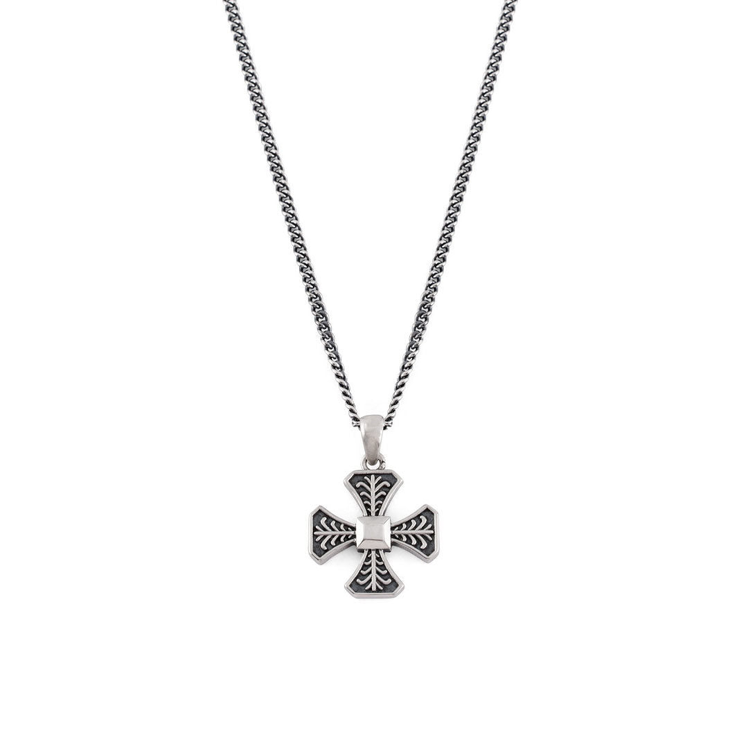 Sterling Silver curb chain necklace with decorative Cross pendant - Serge DeNimes