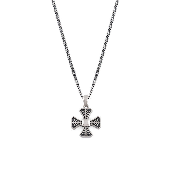 Sterling Silver curb chain necklace with decorative Cross pendant - Serge DeNimes