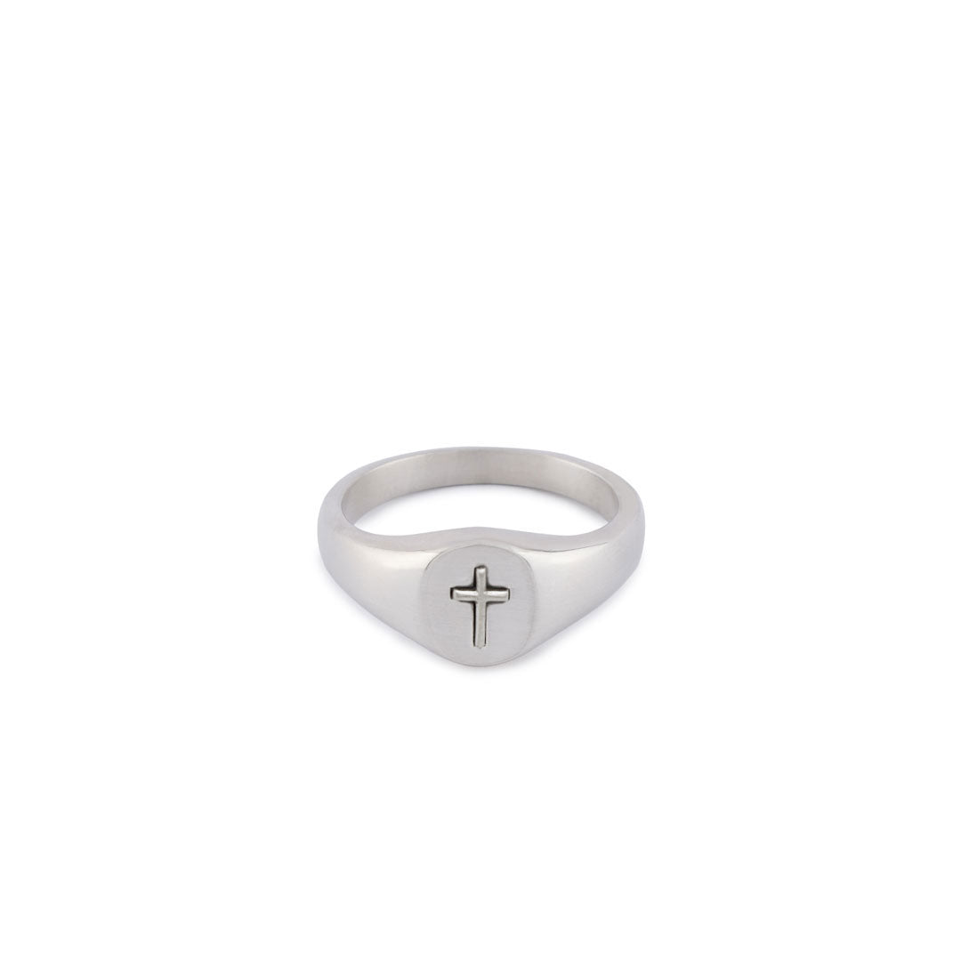 Silver Cross Signet Ring