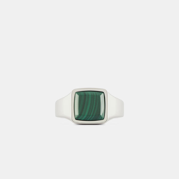 Silver Cushion Malachite Ring