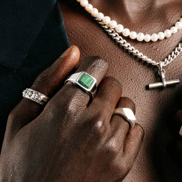 Silver Cushion Malachite Ring - Serge DeNimes