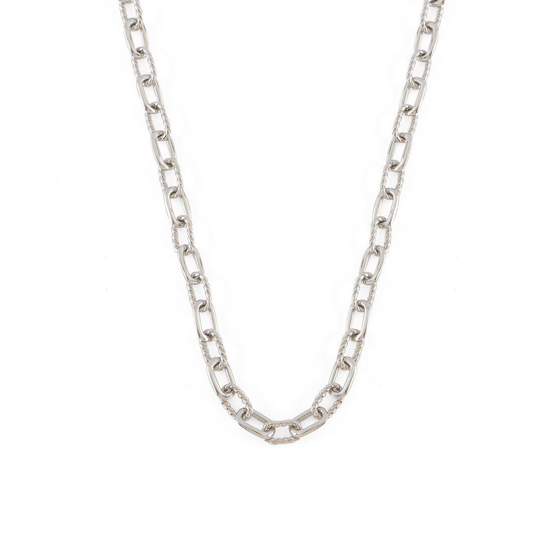 Gold plated silver neck chain with alternating plain and twisted oval links - Serge DeNimes
