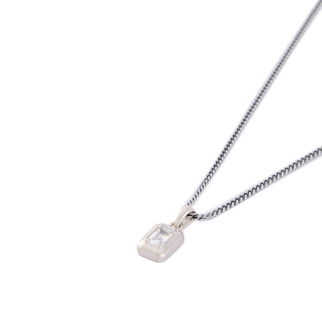Sterling Silver curb chain with rectangle pendant and large clear gemstone - Serge DeNimes