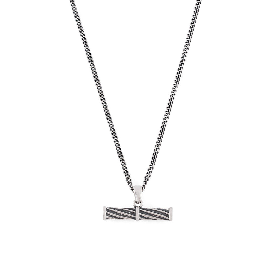 Silver Helix T-BarSilver curb chain with T-bar pendant with twisted helix texture - Serge DeNimes Necklace - Serge DeNimes