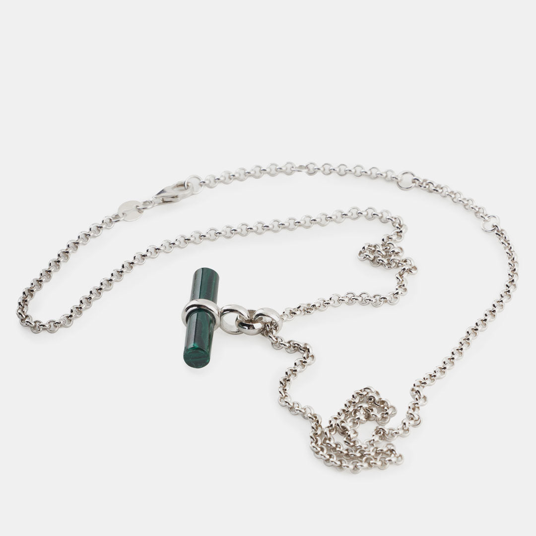 Silver Malachite T-Bar Necklace