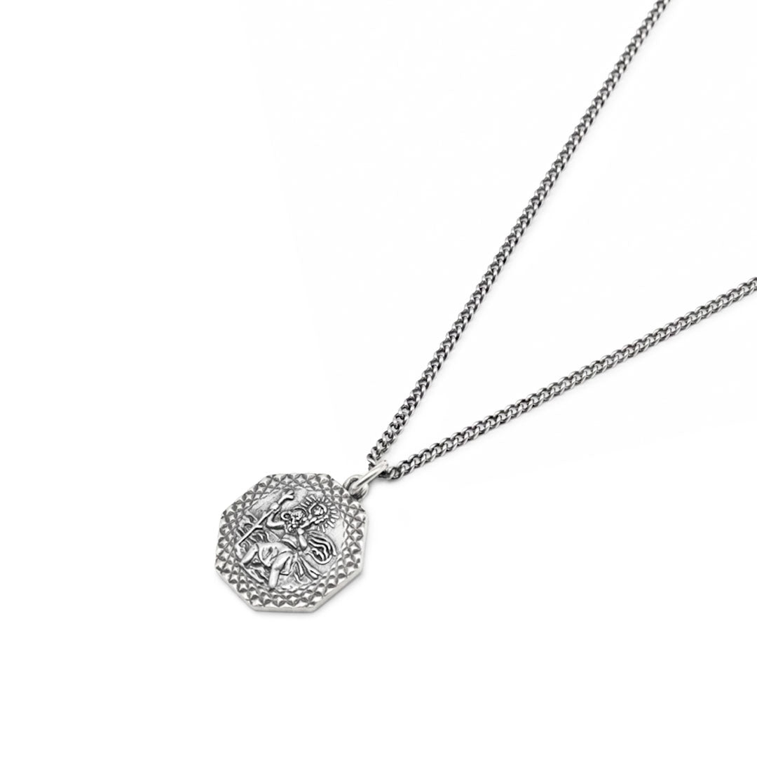 Silver Octagonal St Christopher Necklace