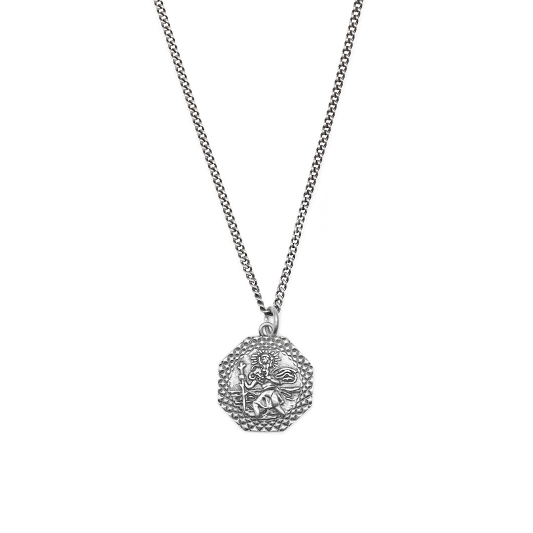Silver Octagonal St Christopher Necklace