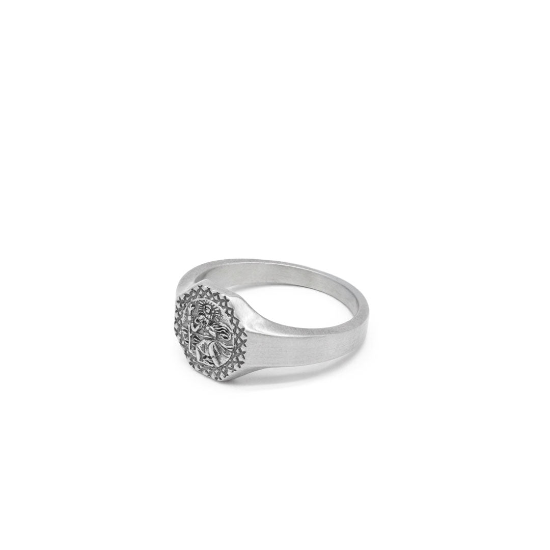 Silver Octagonal St Christopher Ring