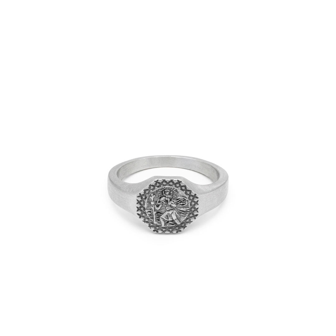 Silver Octagonal St Christopher Ring