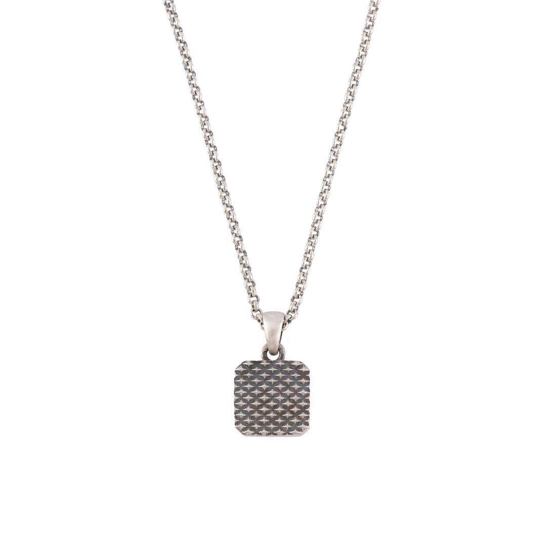 Silver necklace with square pendant with diamond texture - Serge DeNimes