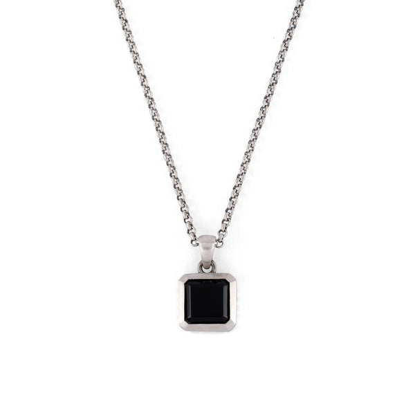 Silver necklace with square pendant with Black onyx gemstone - Serge DeNimes