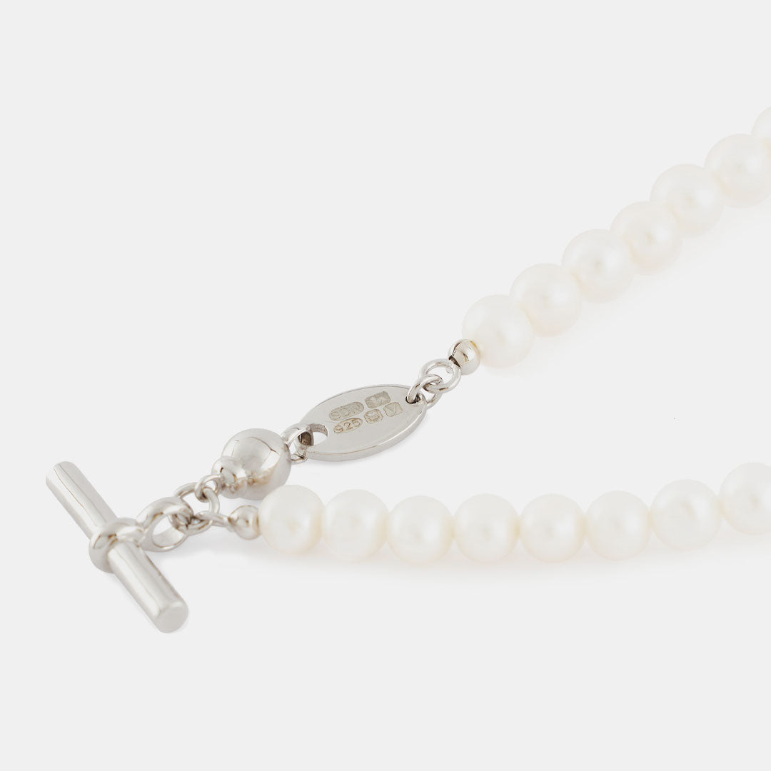 Silver Pearl T-Bar Necklace