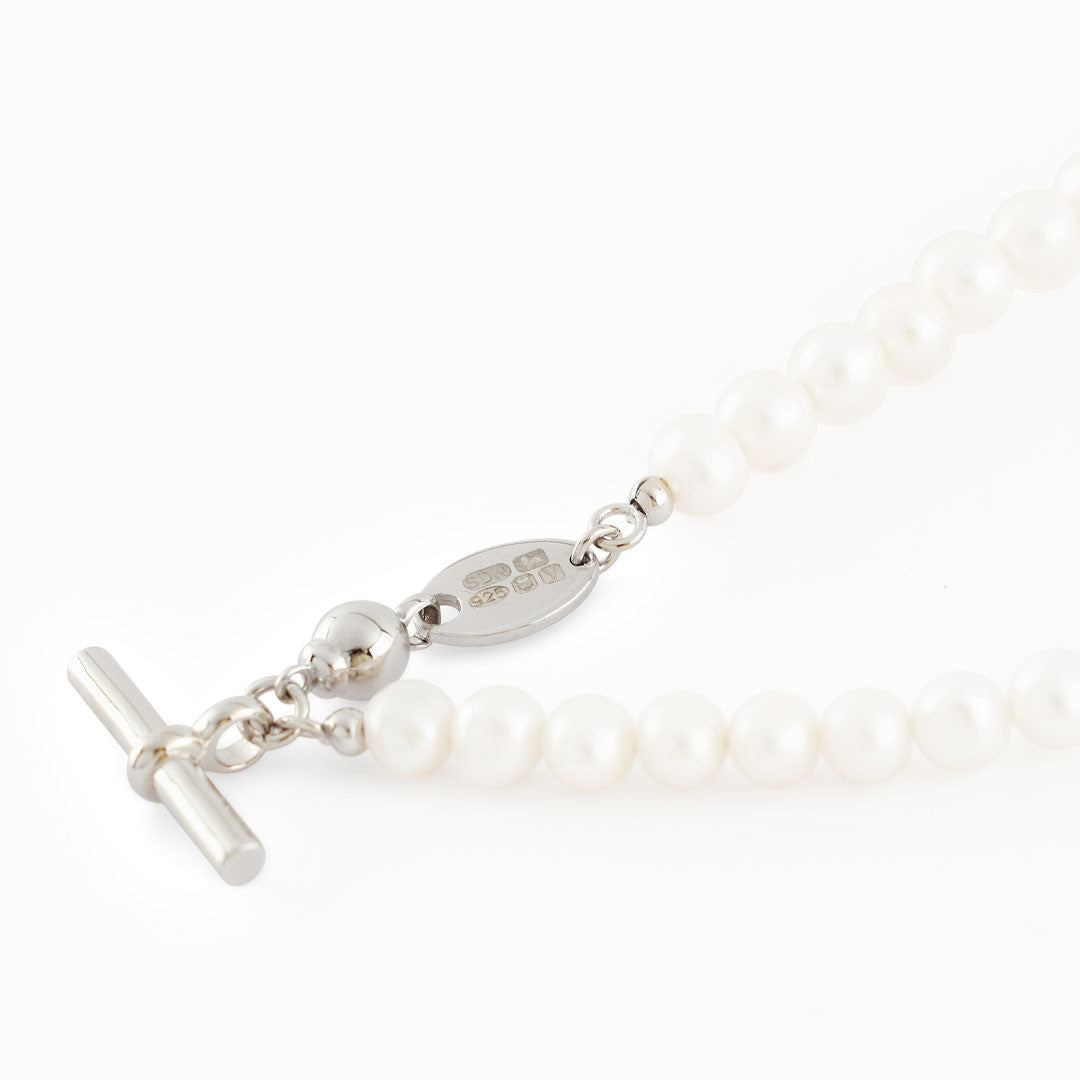 Silver Pearl T-Bar Necklace - Serge DeNimes