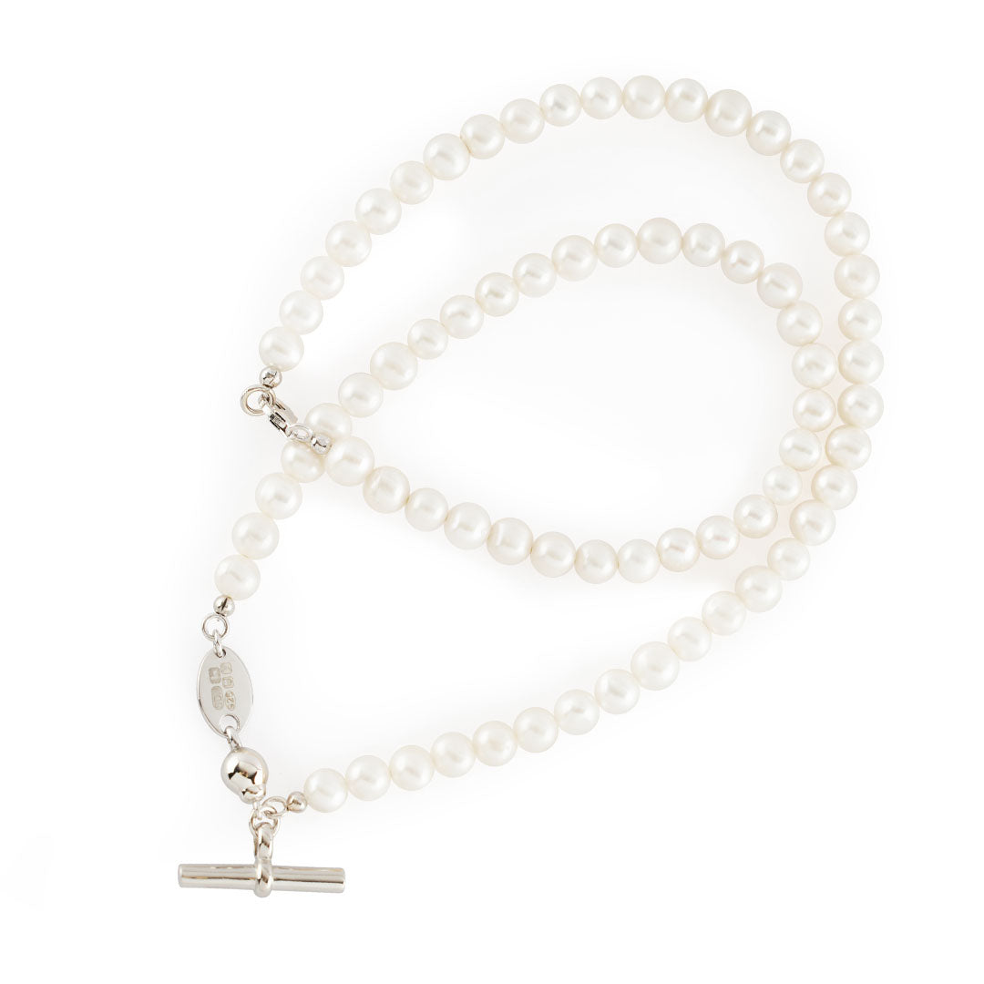 Silver Pearl T-Bar Necklace - Serge DeNimes