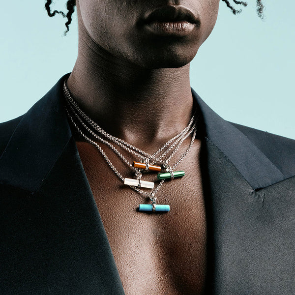Silver Malachite T-Bar Necklace - Serge DeNimes