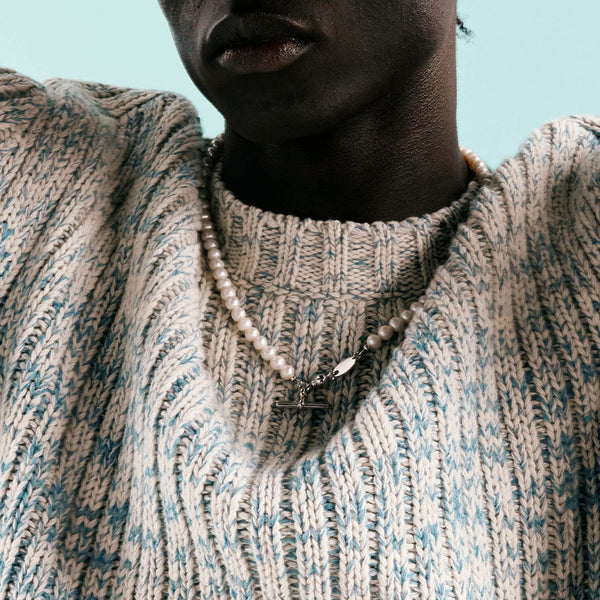 Silver Pearl T-Bar Necklace - Serge DeNimes