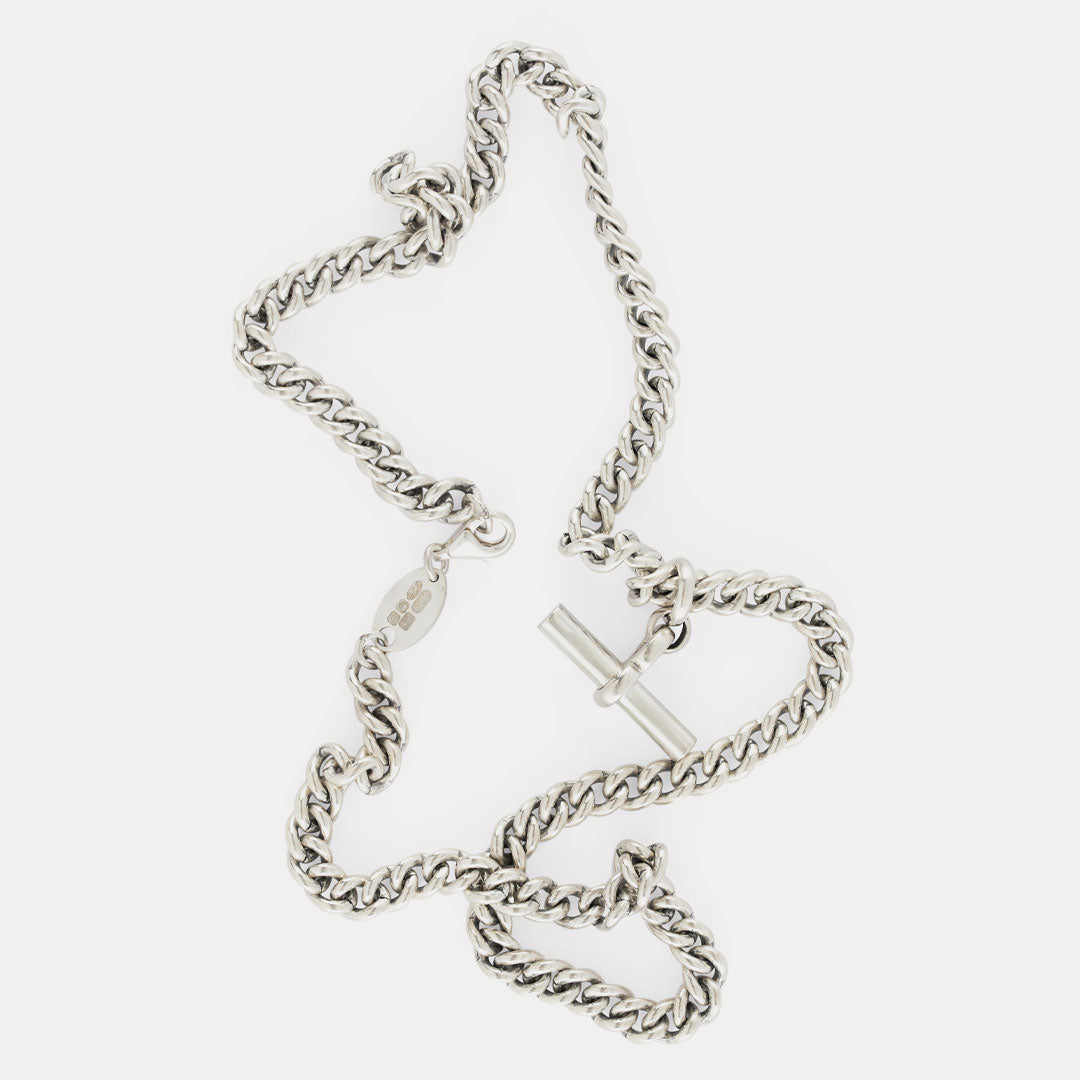 Silver Curb T-Bar Necklace