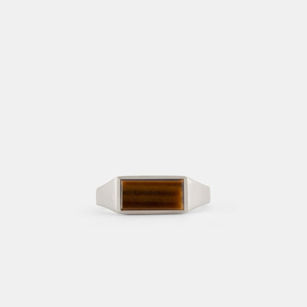 Silver Rectangle Tigers Eye Ring