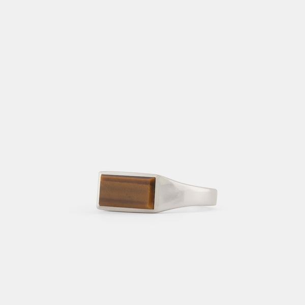 Silver Rectangle Tigers Eye Ring