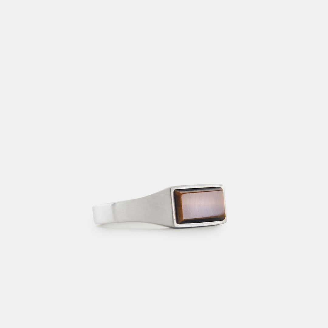 Silver Rectangle Tigers Eye Ring