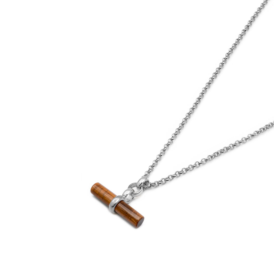Silver Tigers Eye T-Bar Necklace - Serge DeNimes