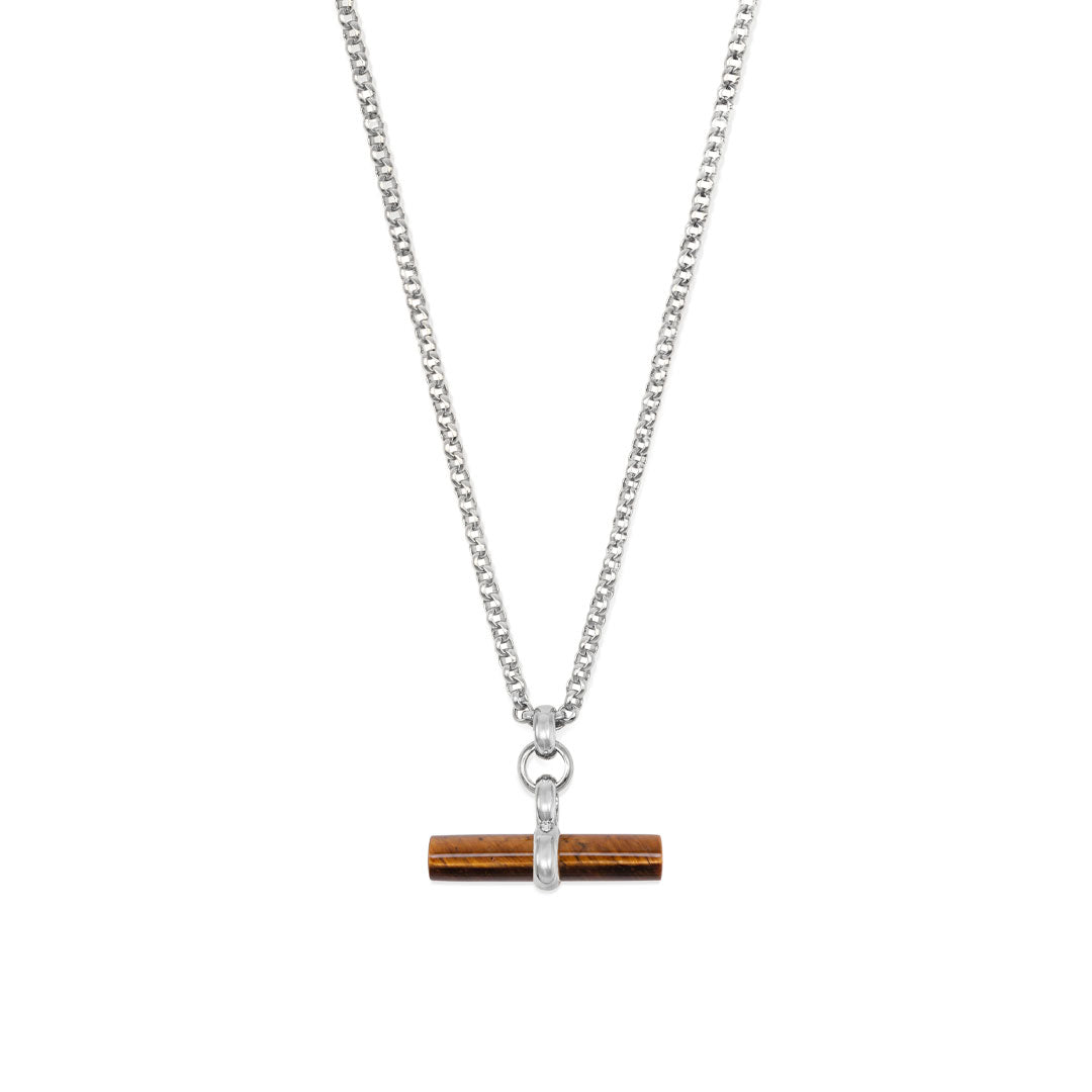Silver Tigers Eye T-Bar Necklace - Serge DeNimes