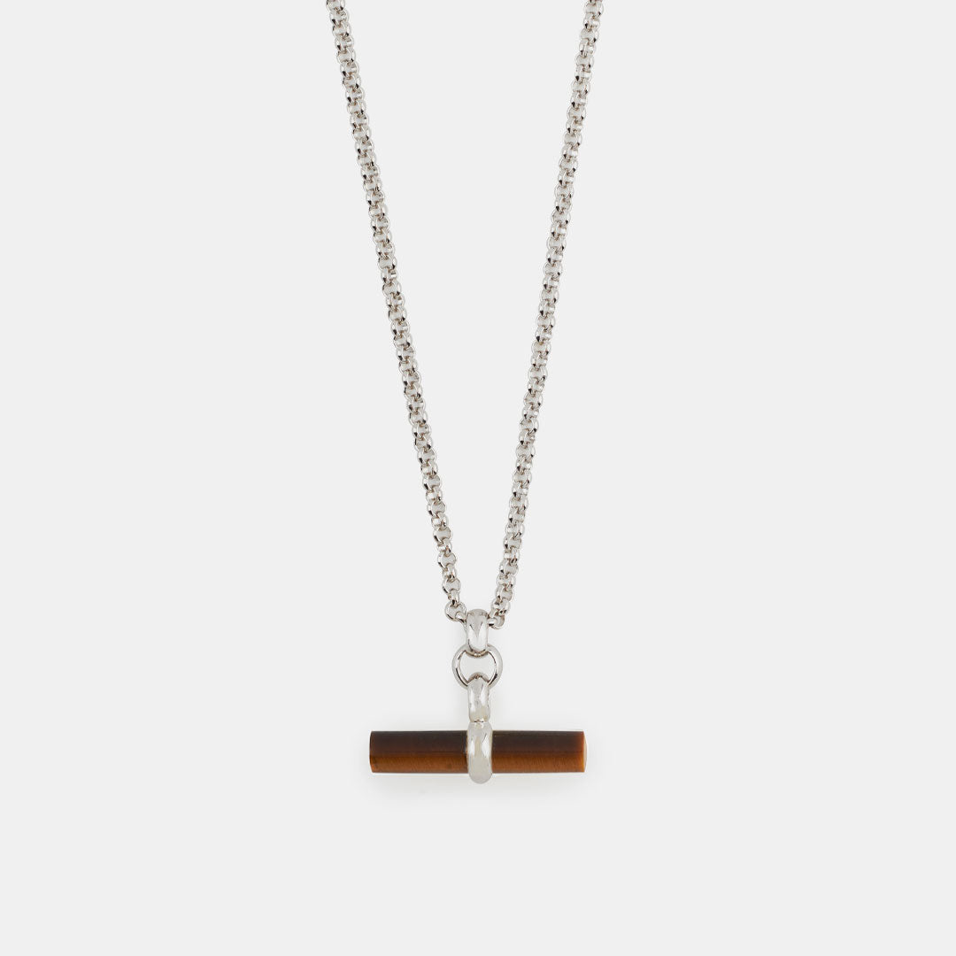 Silver Tigers Eye T-Bar Necklace