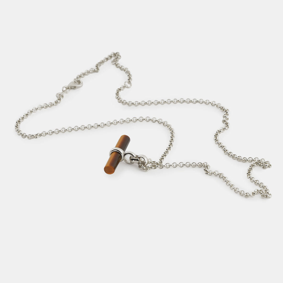 Silver Tigers Eye T-Bar Necklace