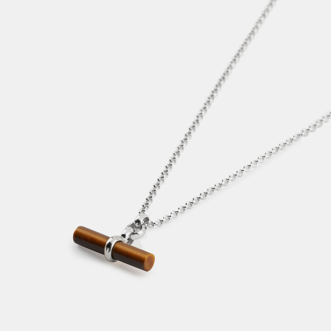 Silver Tigers Eye T-Bar Necklace