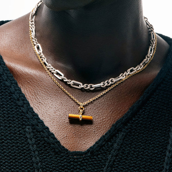Gold Tigers Eye T-Bar Necklace - Serge DeNimes