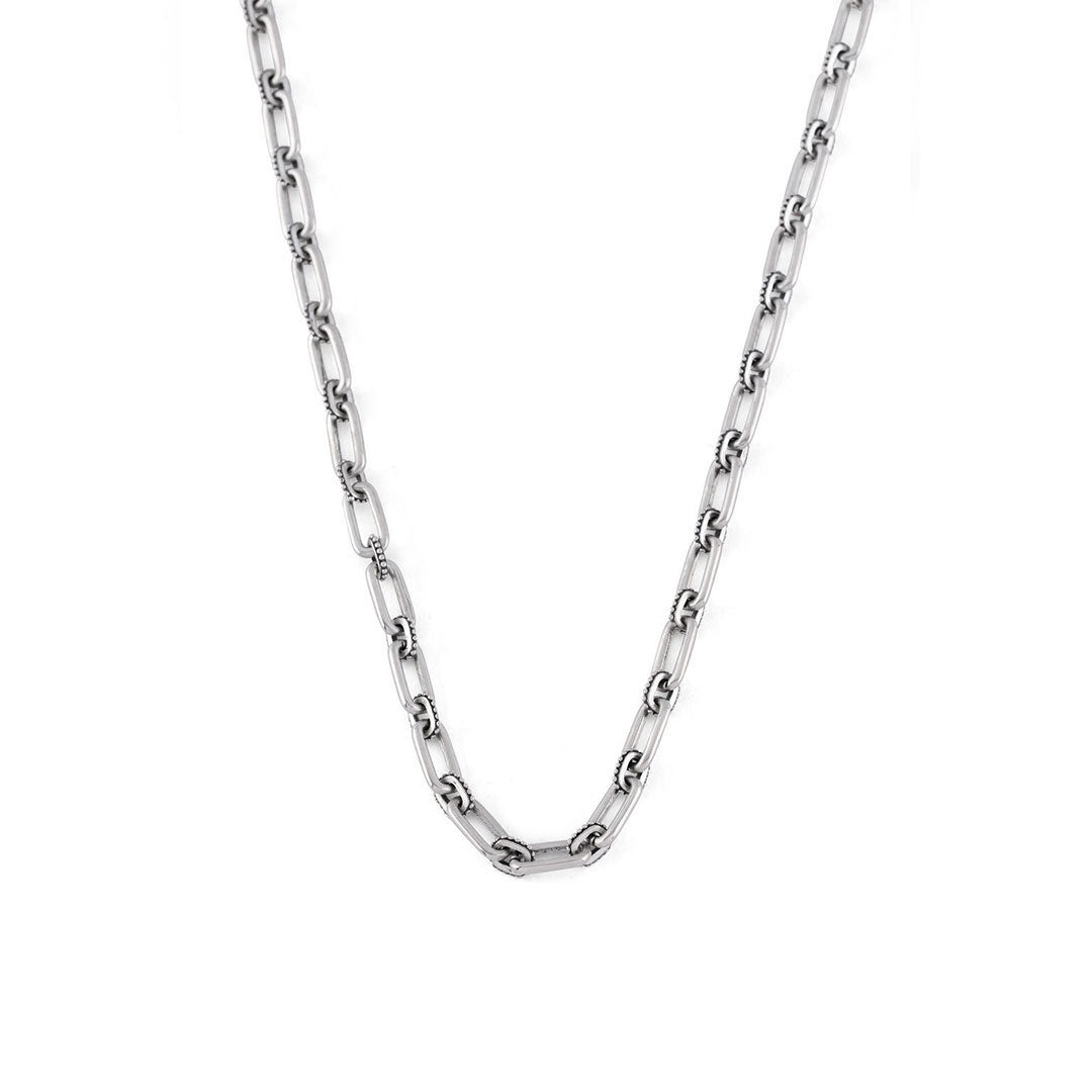 Silver TraitorSilver chain necklace with alternating long oval links and dotted smaller links - Serge DeNimess Chain - Serge DeNimes