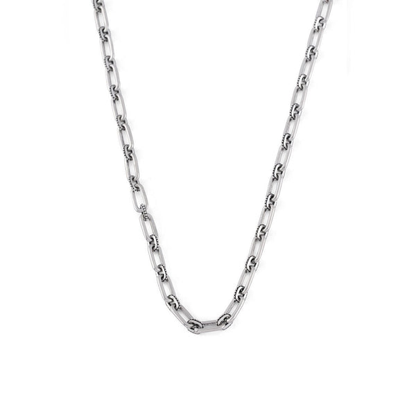 Silver TraitorSilver chain necklace with alternating long oval links and dotted smaller links - Serge DeNimess Chain - Serge DeNimes