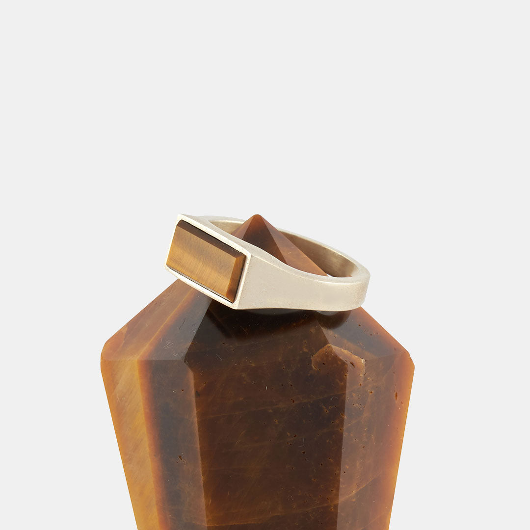 Silver Rectangle Tigers Eye Ring