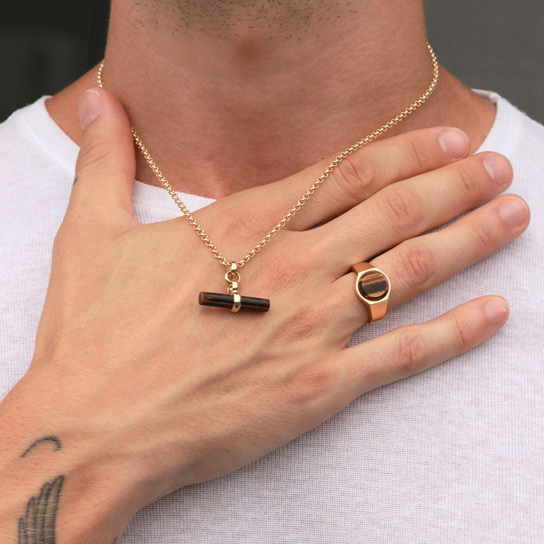 Gold Round Tigers Eye Ring
