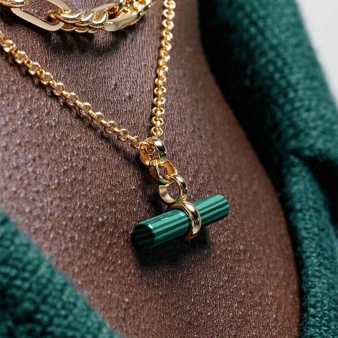 Gold Malachite T-Bar Necklace