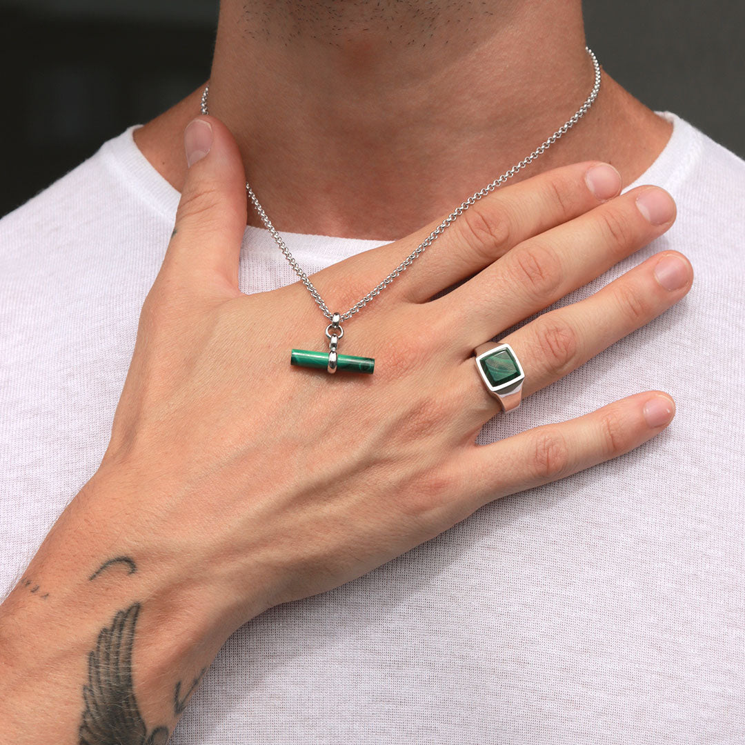Silver Malachite T-Bar Necklace