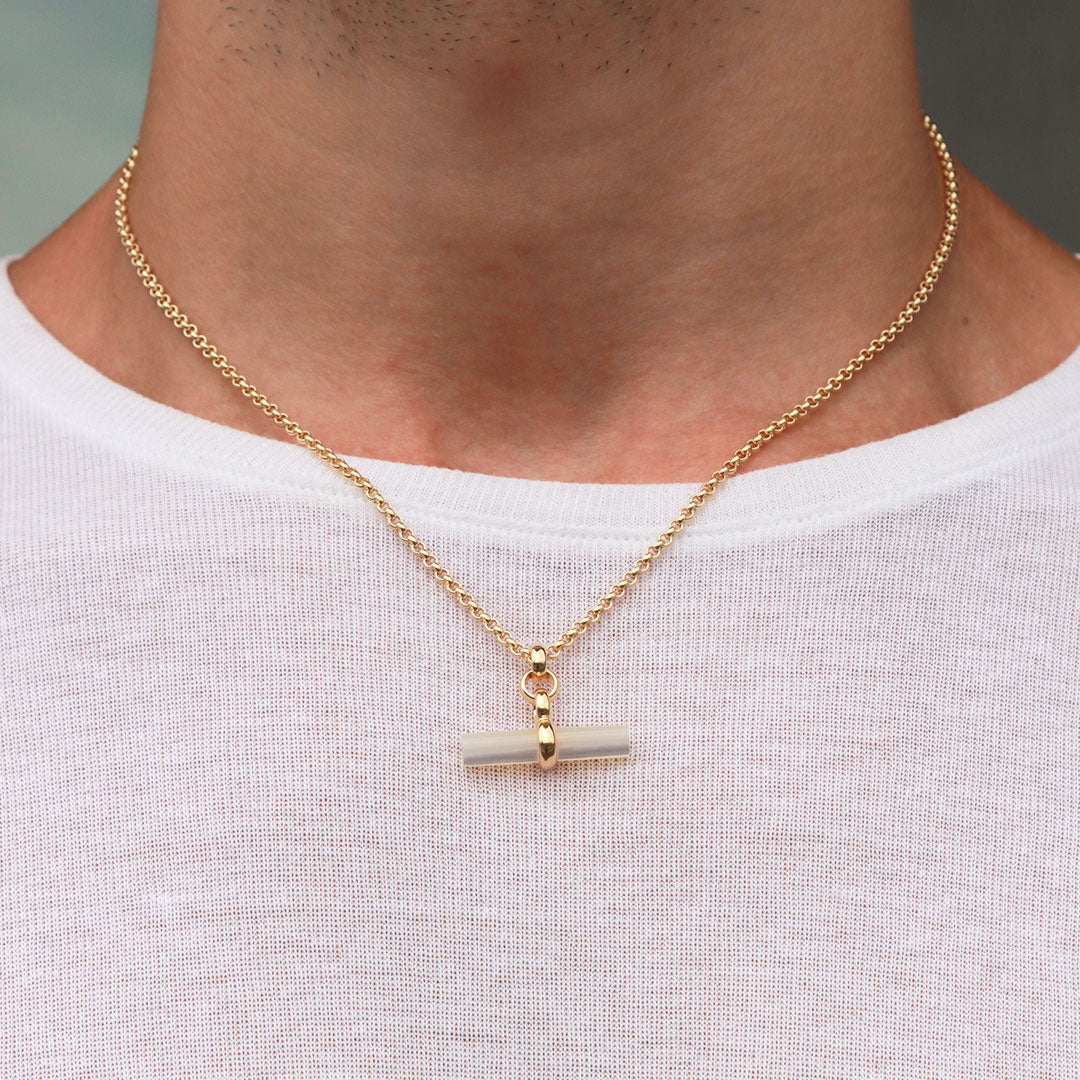 Gold Mother Of Pearl T-Bar Necklace - Serge DeNimes