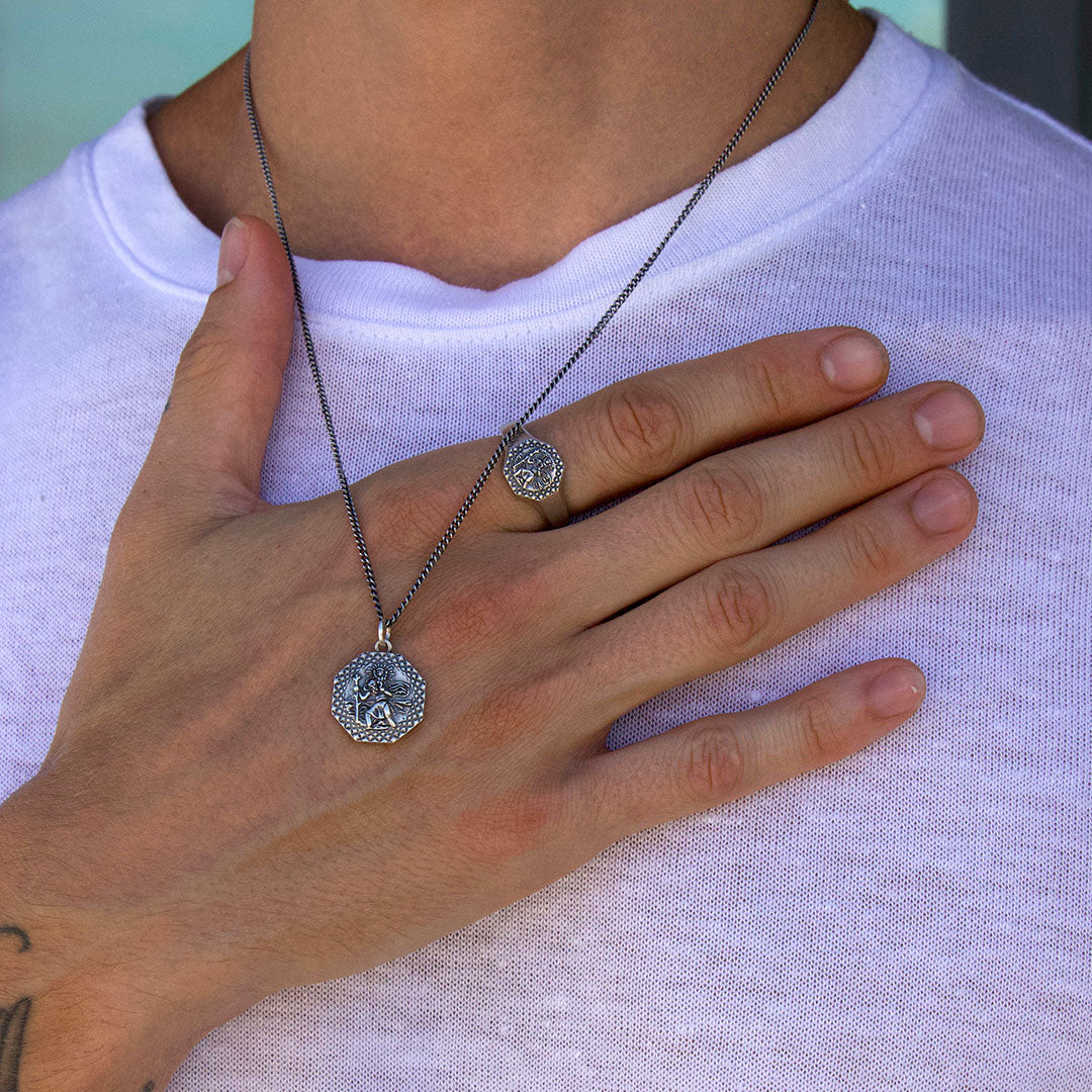 Silver Octagonal St Christopher Necklace