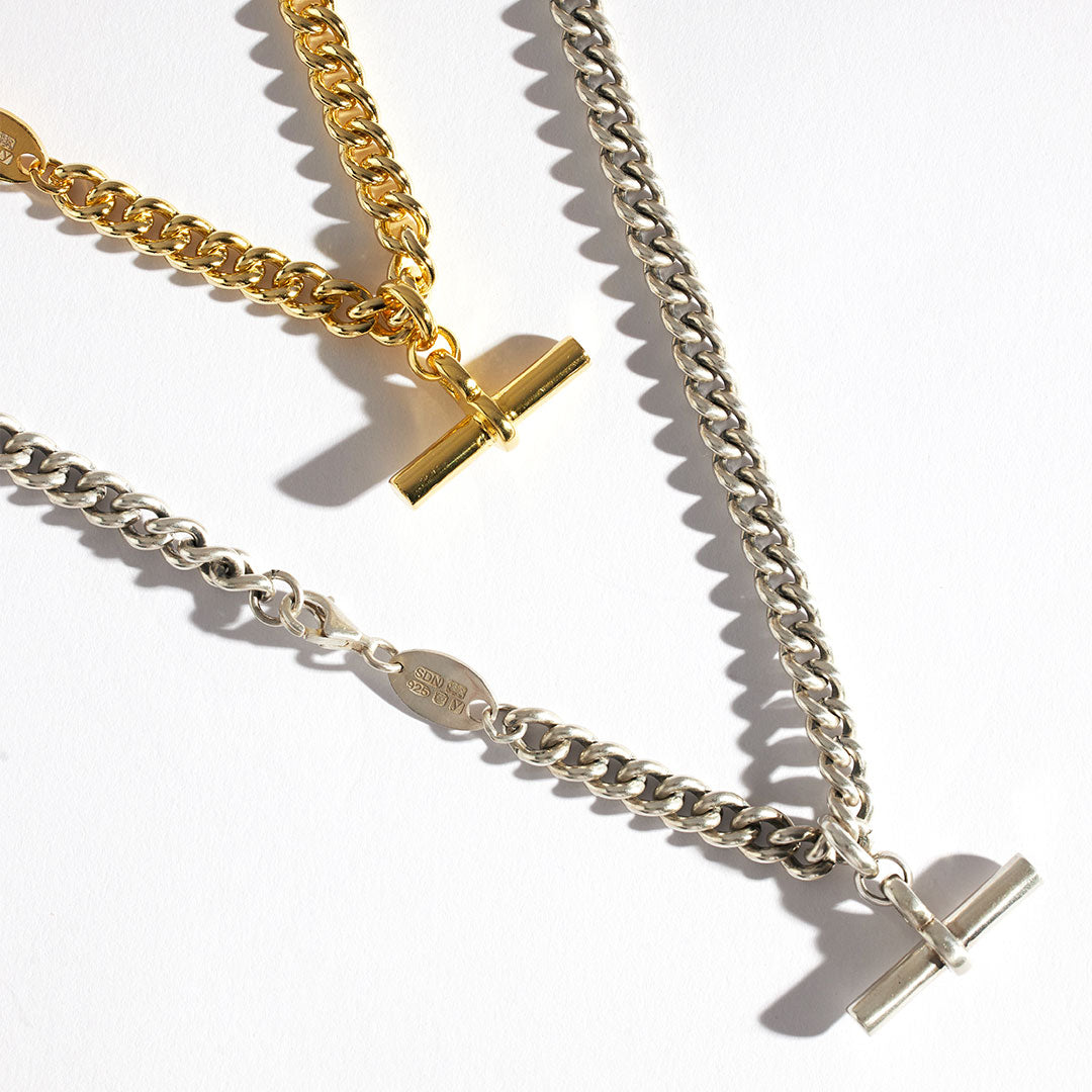 Silver Curb T-Bar Necklace - Serge DeNimes