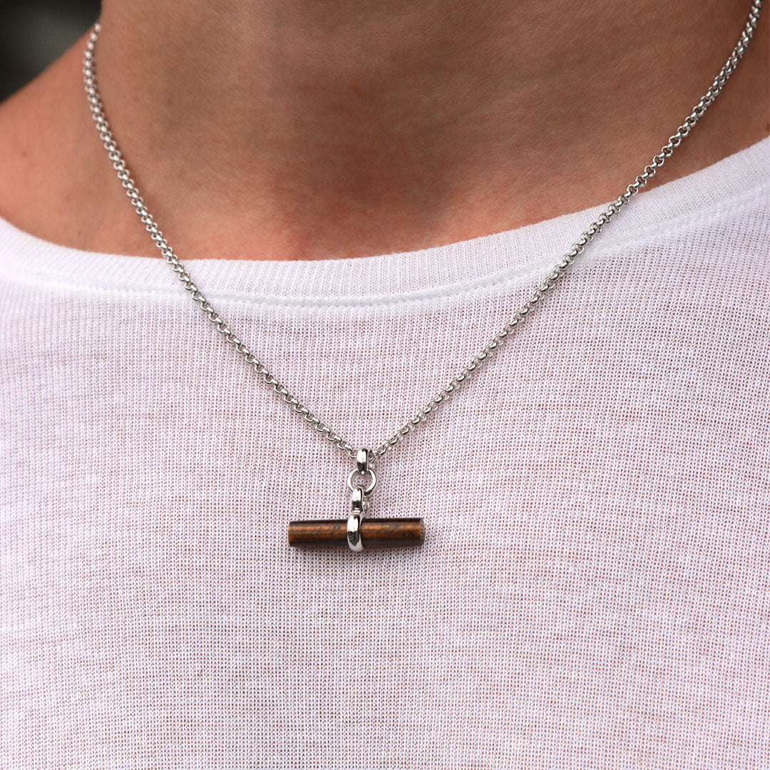 Silver Tigers Eye T-Bar Necklace - Serge DeNimes