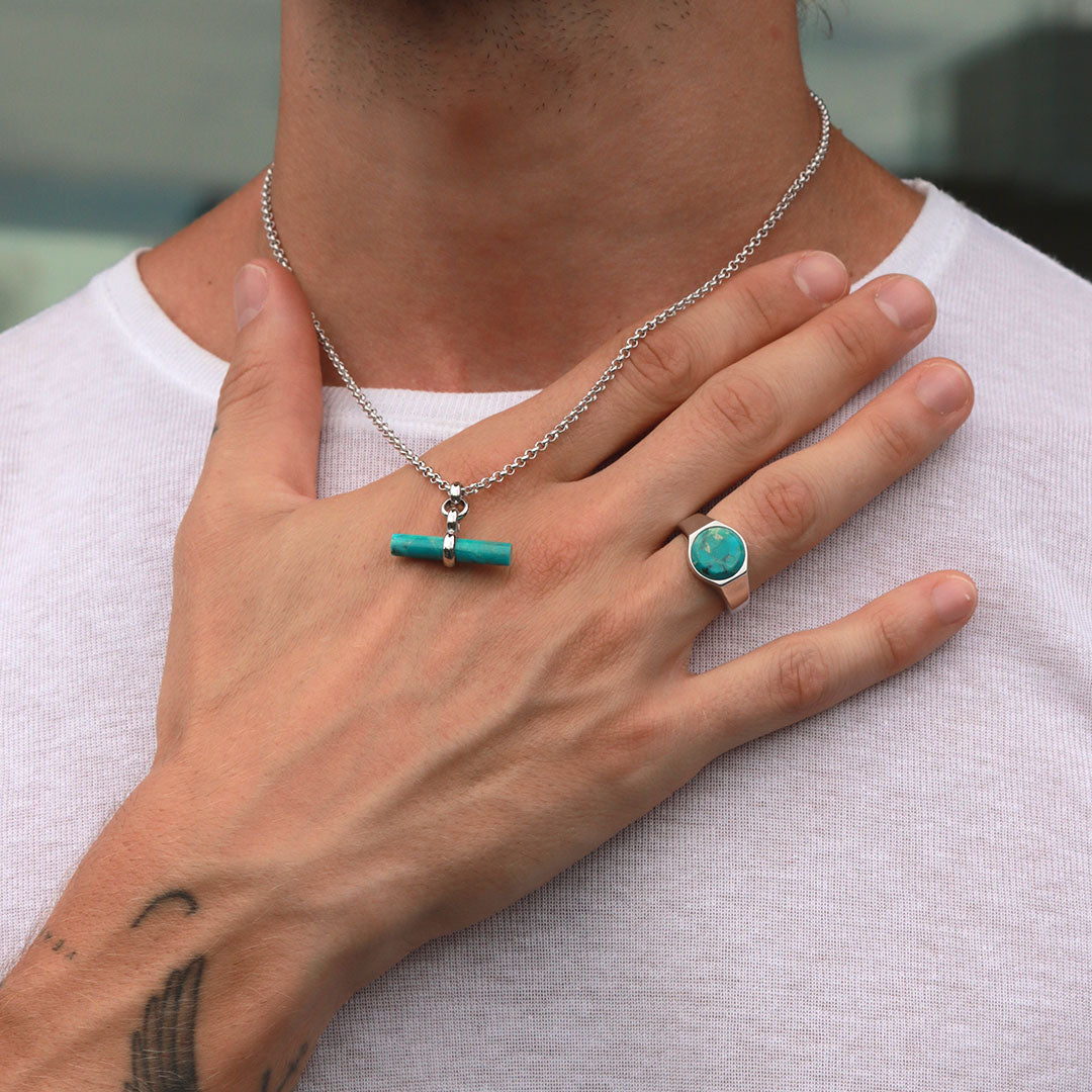 Silver Turquoise T-Bar Necklace - Serge DeNimes